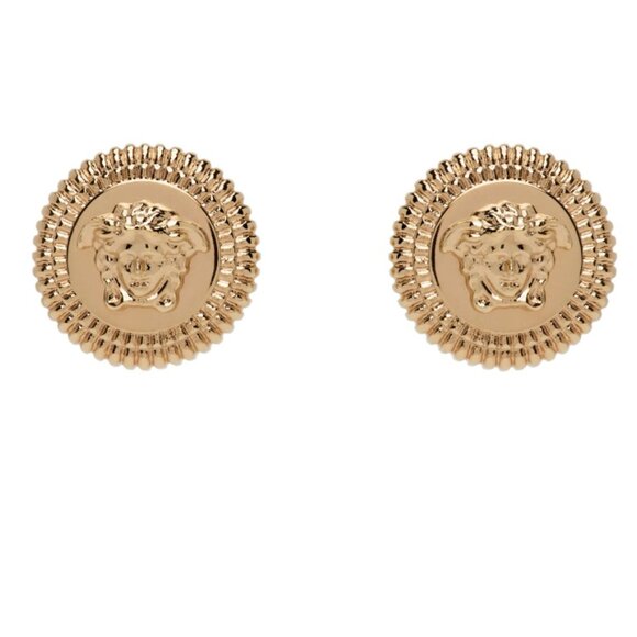 Versace Gold tone Buttons Medusa Earrings - Picture 2 of 9